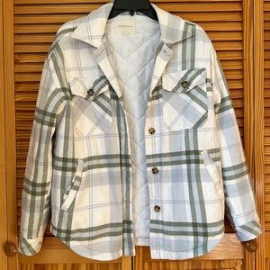 aeropostale green and white shacket plaid print